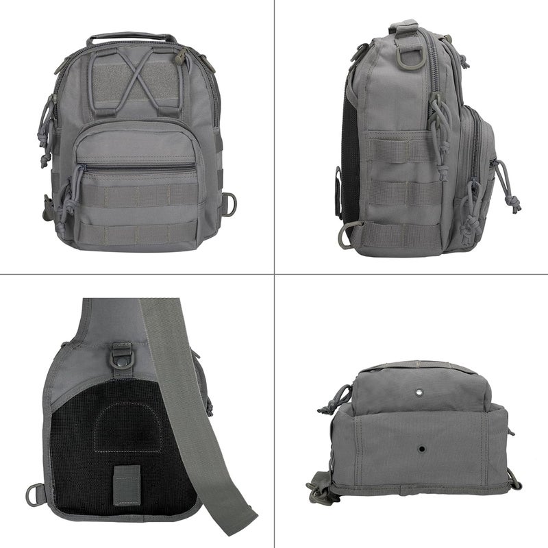 Viriber Tactical Backpack, Waterproof Military Cross-body Molle Sling Shoulder Backpack Chest Bag for Outdoor Every Day Carry gray - Image 4